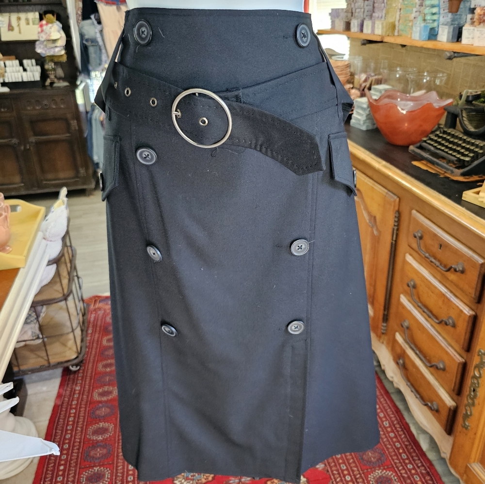 Black Skirt with double rows of button dropped waist belt. Worthington size 18W